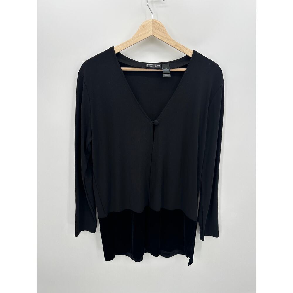 Liz Claiborne Black Velvet Cardigan Sweater Women Sz M Slinky Capsule Office